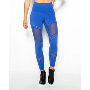NEW Kady Luxe Cosmo Leggings High Rise Elastic Waist Mesh Royalty Blue Womens XS